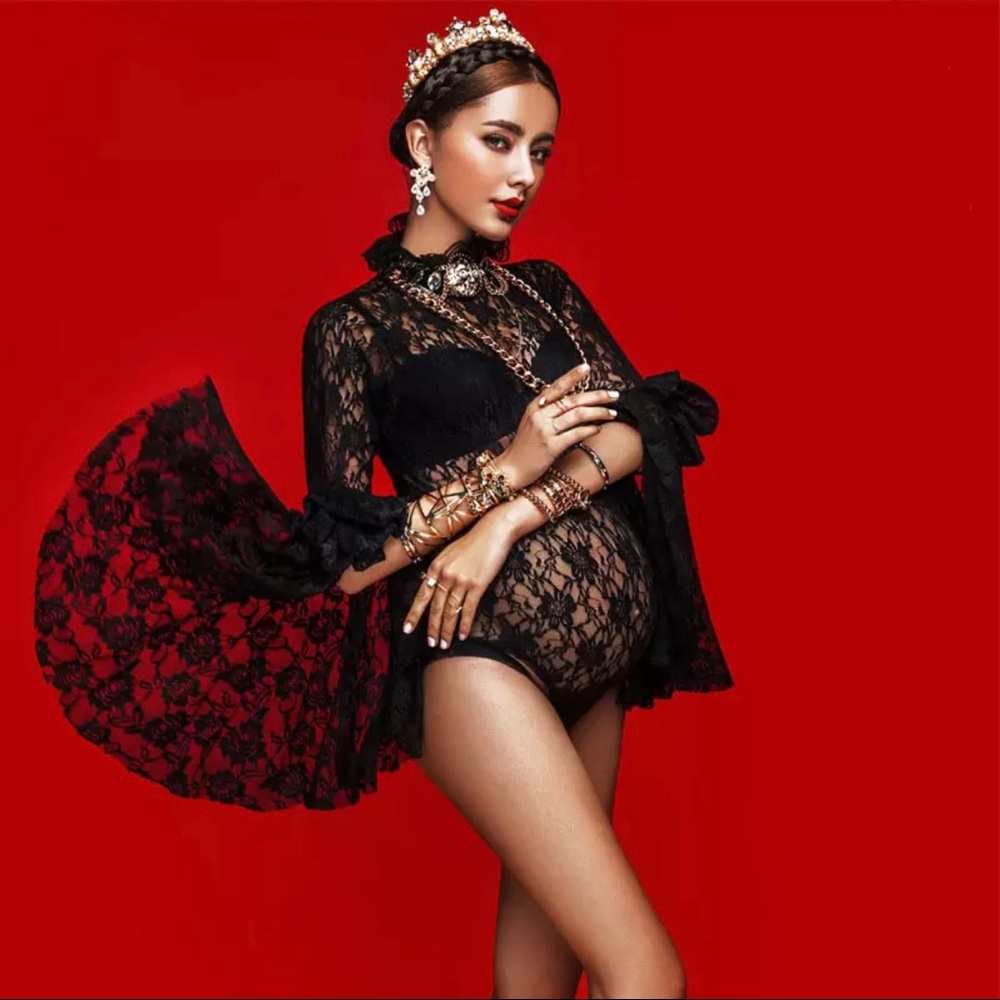 Maternity black lace rompers dress /Photoshoot